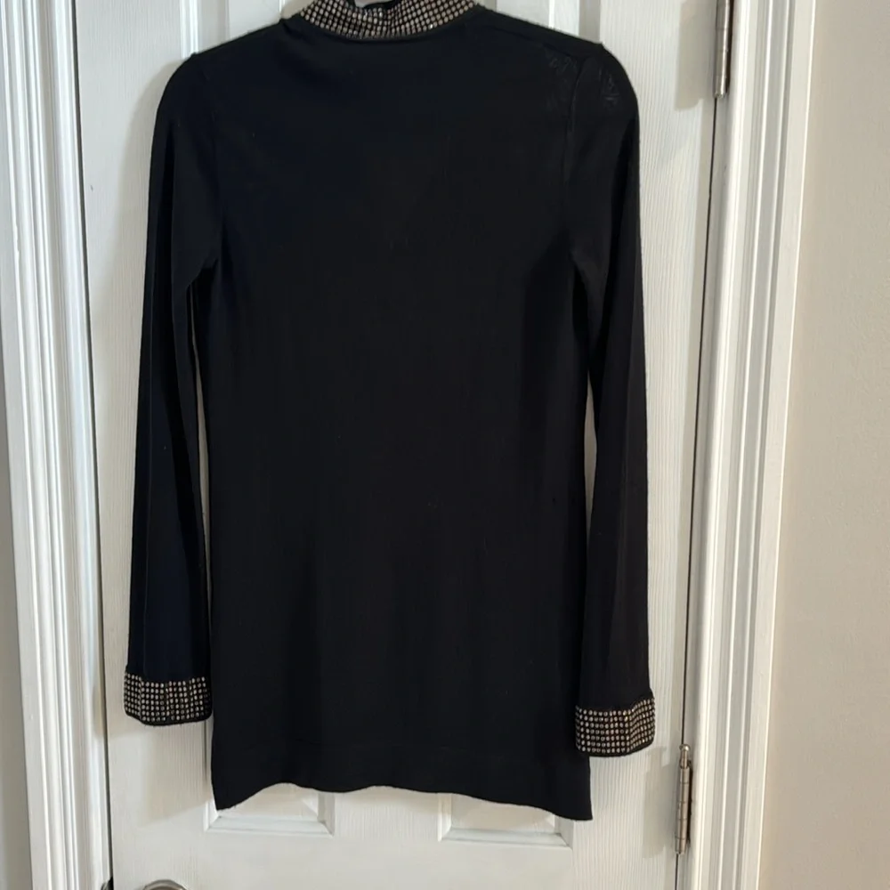 Tory Burch Black Merino Wool Rhinestone Embellished Tunic Sweater